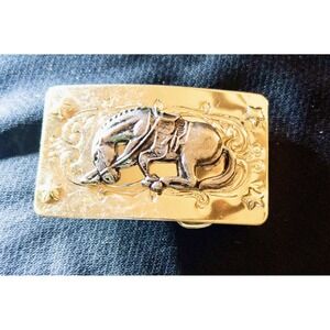 Vintage Womens Rodeo Reigning Gold‎ Tone Belt Buckle Western Equestrian